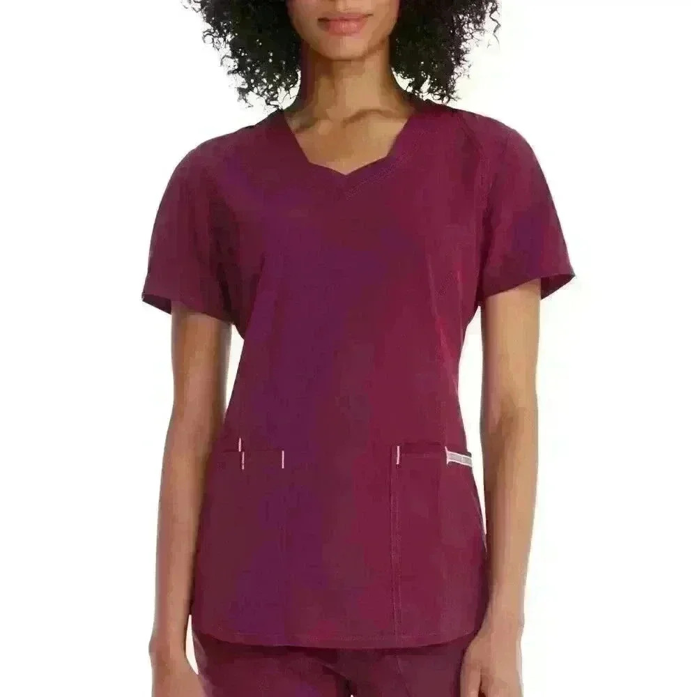 NWT Scrubstar Womens V-Neck Active Scrub Top Ultra Soft Size L Three Pocket Plum
